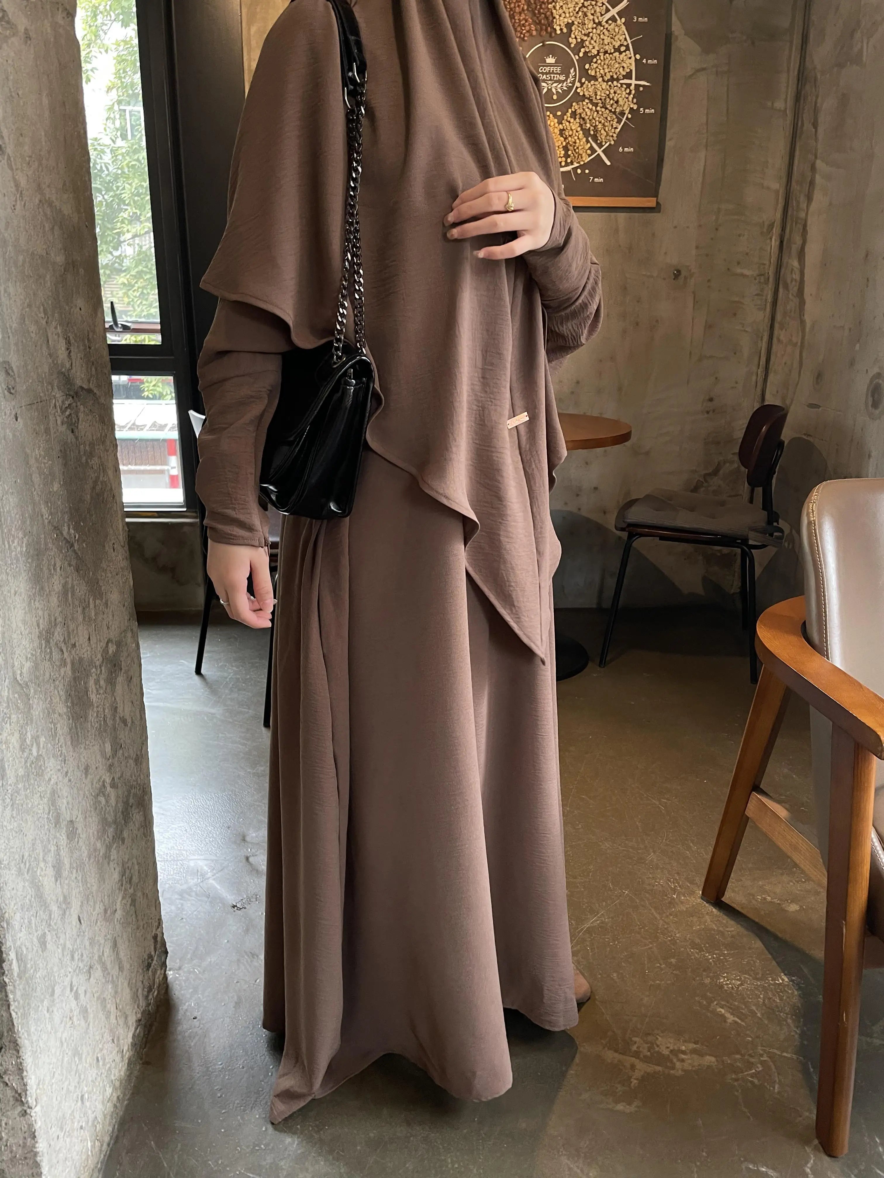 Crepe Khimar Set Boat Neck Two-Piece Abaya Hijab Muslim Maxi Dress hijab headsarf