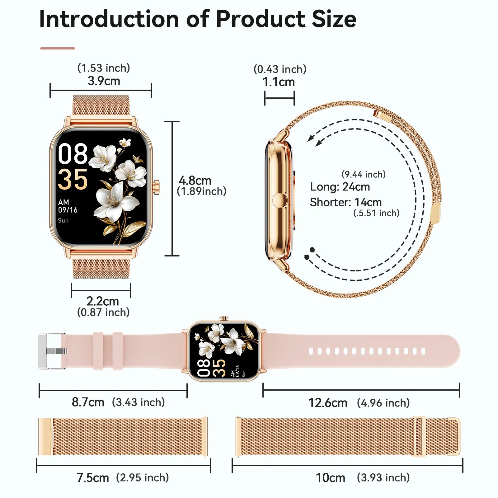 Women Fashion Smart Watch 1.85 Full Screen Bluetooth Calling Smartwatch Sleep Blood Oxygen Monitor Milan Strap Health Fitness