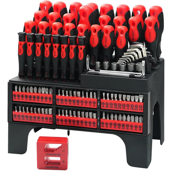 117PCs Magnetic Screwdriver Set with Plastic Ranking Includes Precision Screwdriver and Pick Hook Ratchet Driver DIY Tools