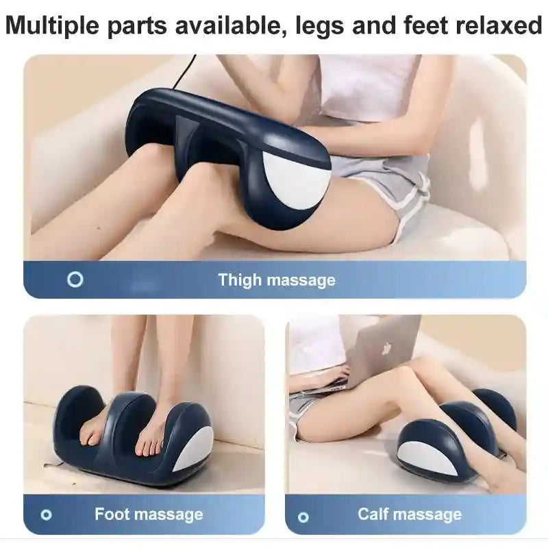 Blue electric shiatsu foot, calf, and thigh massager with heating for deep tissue relaxation and stress relief.