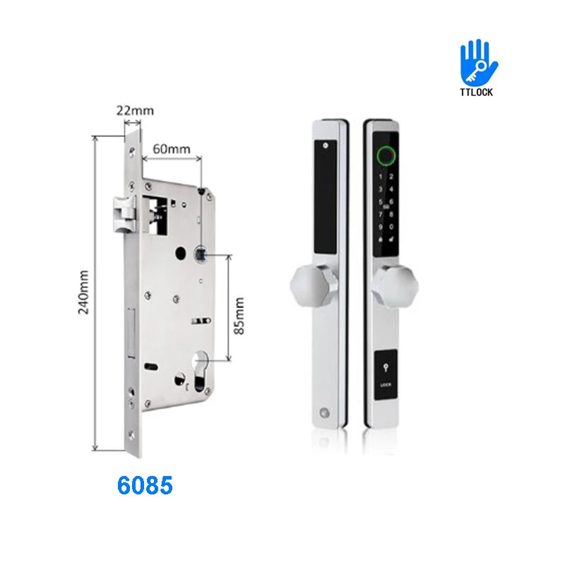 3CM Width Waterproof Aluminum Door Lock Bluetooth Fingerprint Digital Code TTLock Smart Sliding Door Lock 2885 3585 4585 Mortise