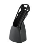 Black barcode scanner charging cradle with open dock bay
