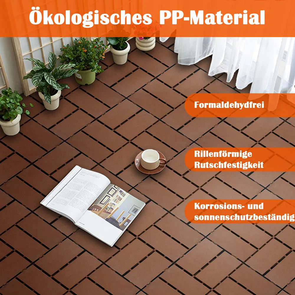 Interlocking wall and floor tiles (44 pieces per pack), waterproof and moisture-resistant, reddish-brown, suitable for indoor and outdoor use (bedroom, living room, balcony).