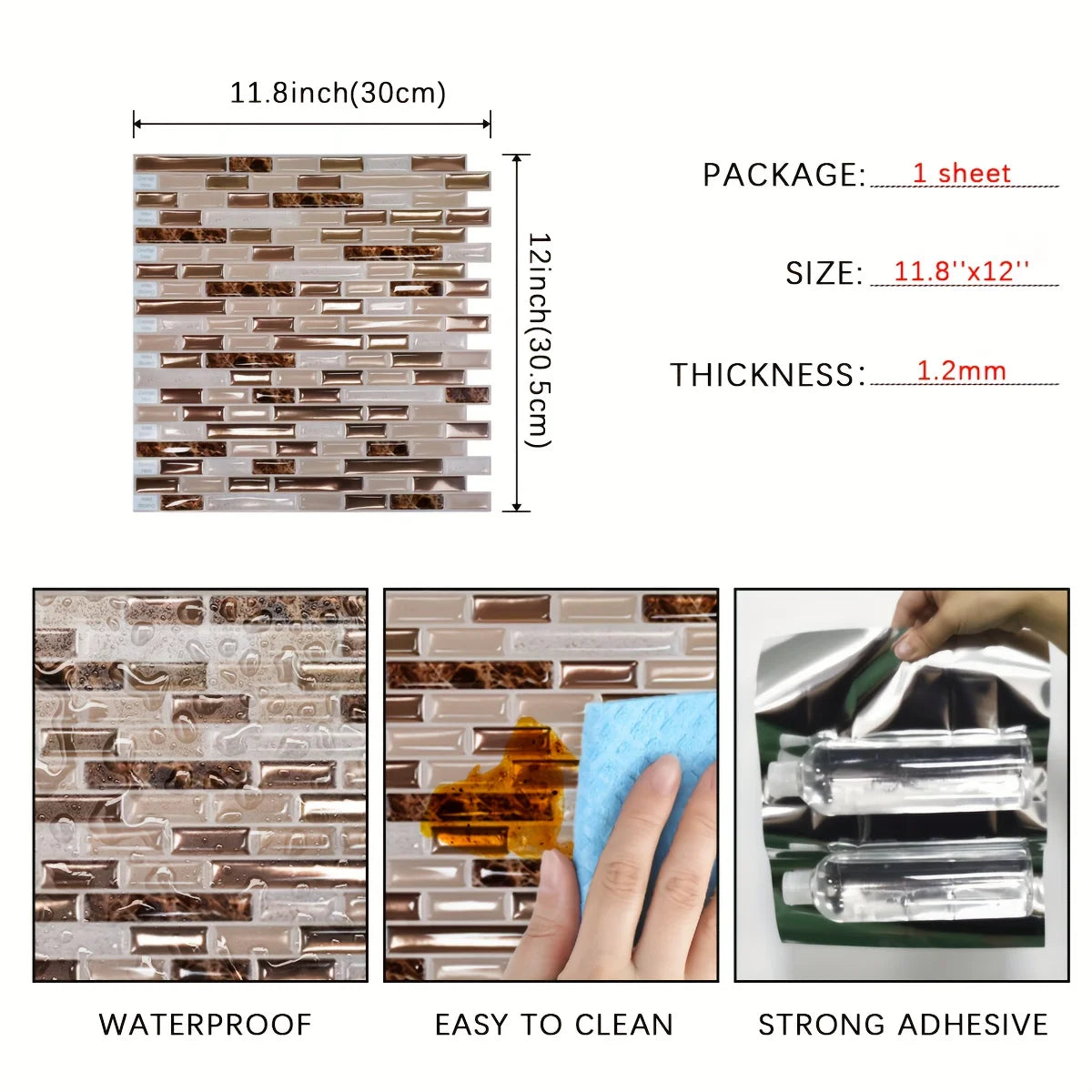 1/10/30 Sheets Gold Mosaic Self-Adhesive Wall Tiles Kitchen Backsplash Bathroom Home Wall DIY Decoration 11.8" x 12"