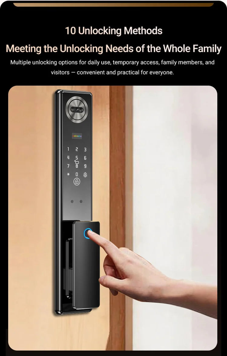 Tuya App Face Recognition Smart Door Lock with WiFi, Camera, and Voice Intercom