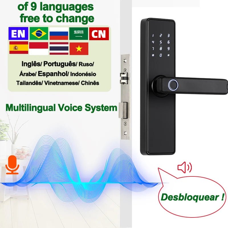 RAYKUBE K20 9-language Biometric Fingerprint Door Lock Electronic Door Lock with  Tuya APP/IC Card/Password/ Key Unlock