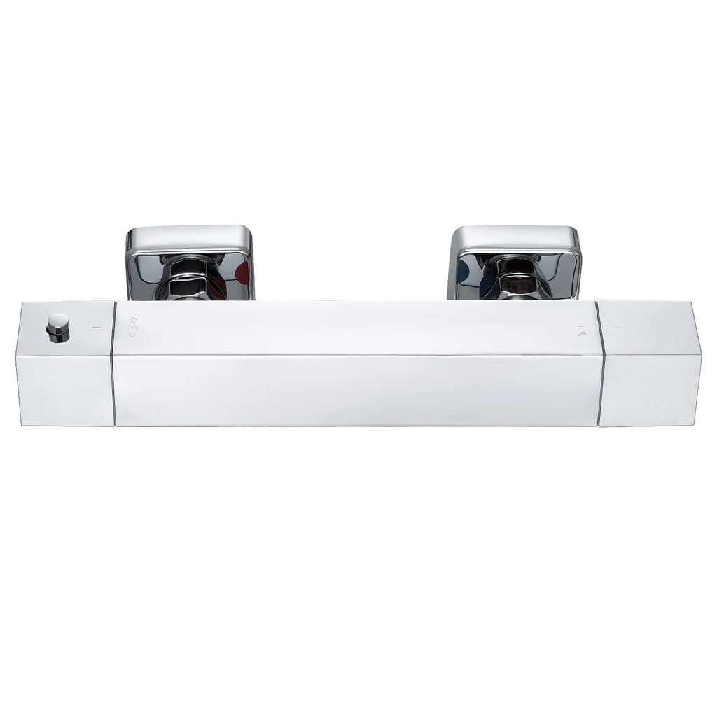 Square Thermostatic Shower Mixer Valve, Chrome Finish, Wall Mounted, 38°C Safety Lock, G1/2 Connection, Automatic Control