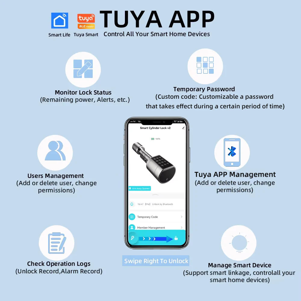 RAYKUBE L12 Tuya BLE Fingerprint Cylinder Electric Digital Door Lock With Waterproof Silicone Cover Password/Key/Tuya APP Unlock