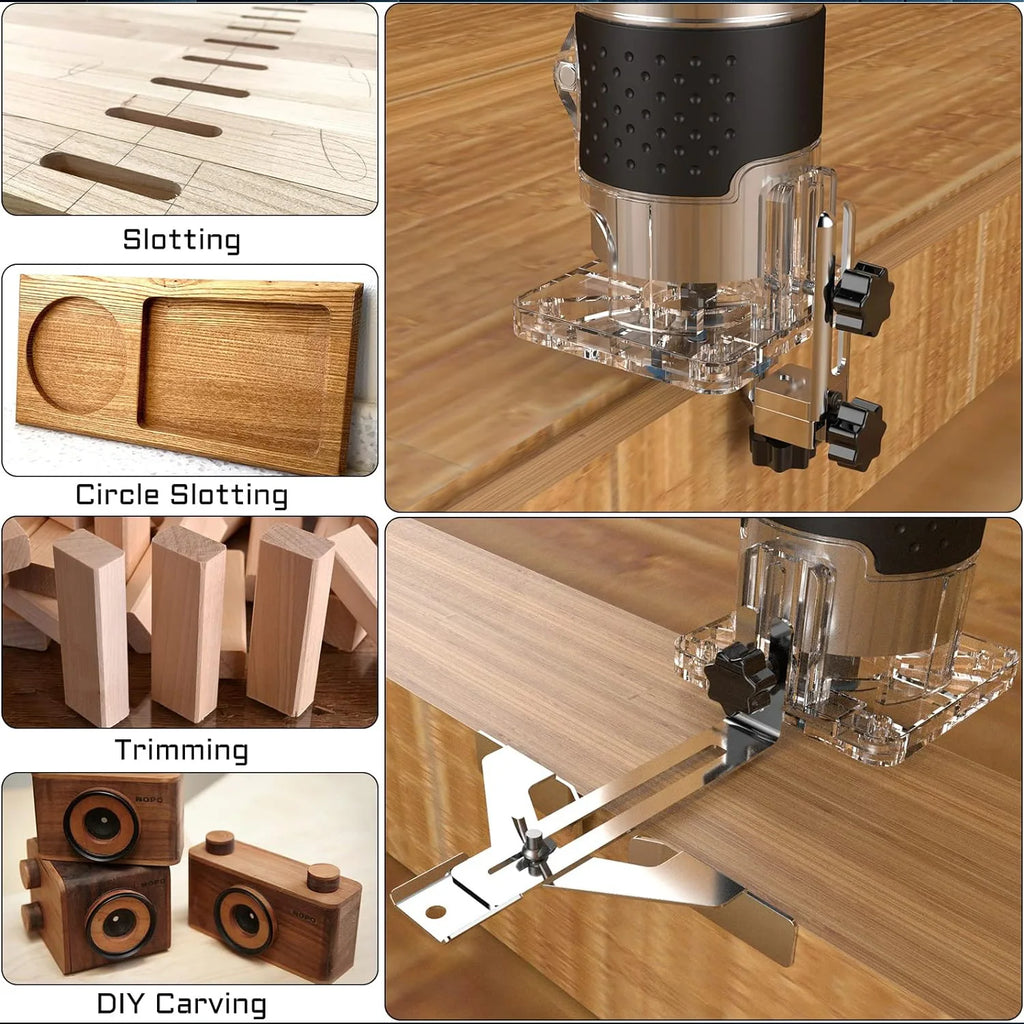 800W Composite Panel Trimmer 30000 RPM Woodworking Electric Trimmer 1/4” Chuck Diameter Wood Carving Milling Cutting Power Tool