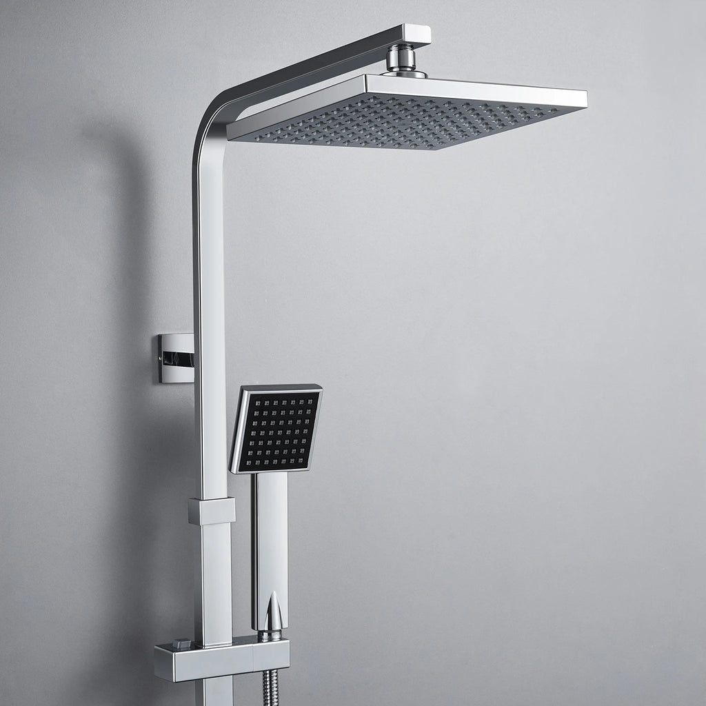 Shower column with thermostatic mixer tap, stainless steel square column, height 85-cm, geometric Minimalist style