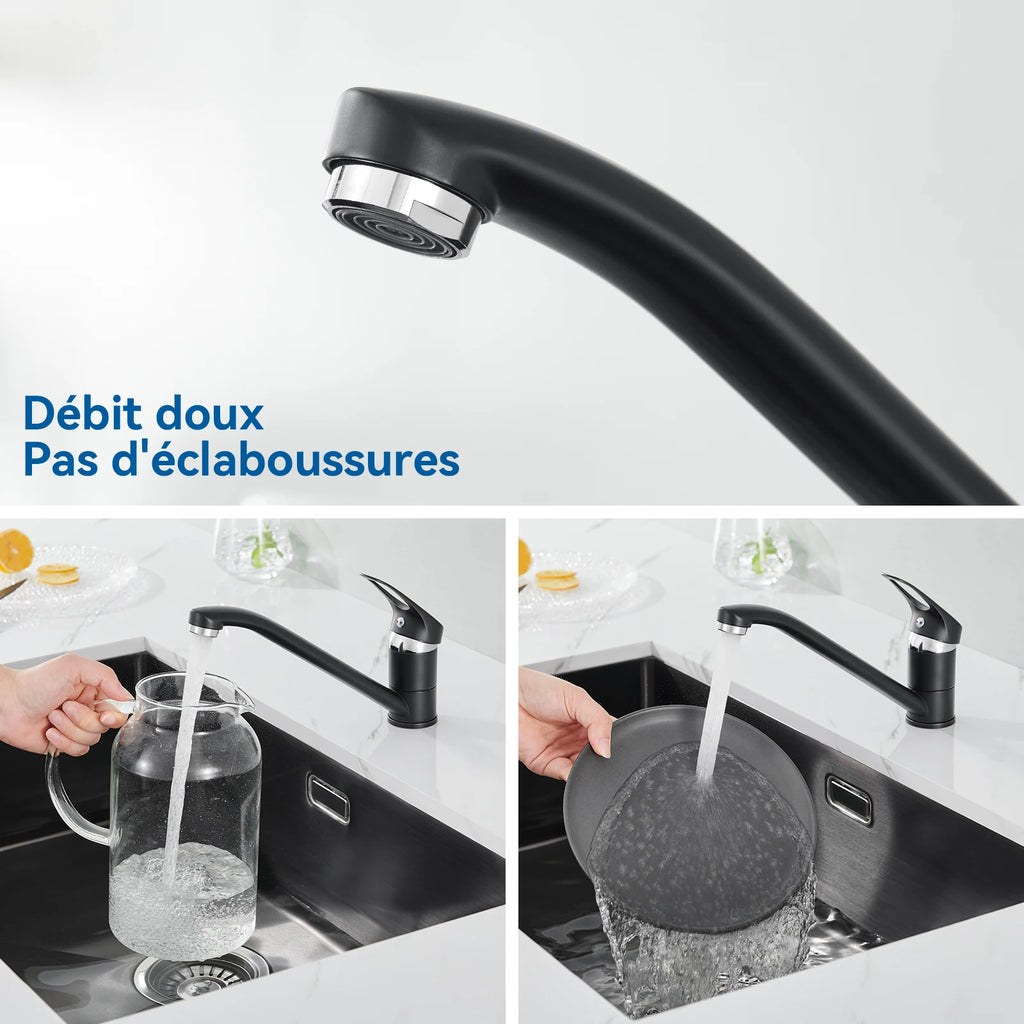 Black Kitchen Tap, Slanted Design 360 Swivel Bathroom Basin Faucet Hot Cold Water Mixer, Brass Stainless Steel Sink Tap, Removable Aerator PEX Hose, Standard G3/8 Modern Home Laundry Countertop Mounted Water Tap