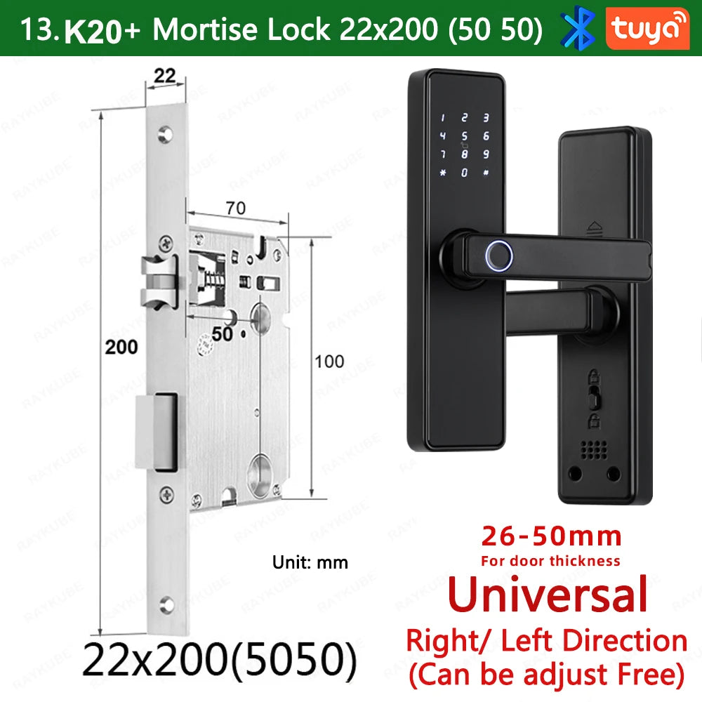 RAYKUBE K20 9-language Biometric Fingerprint Door Lock Electronic Door Lock with  Tuya APP/IC Card/Password/ Key Unlock