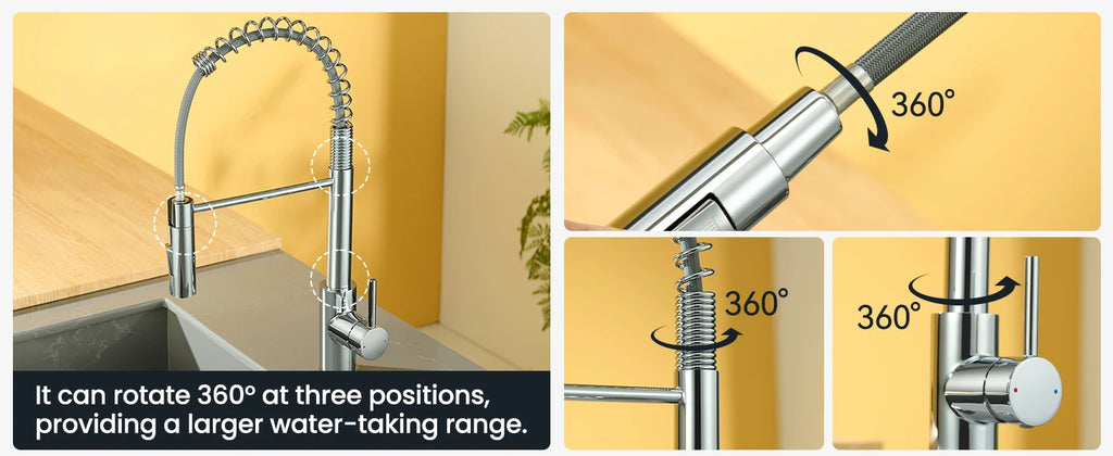Kitchen Faucet, Kitchen Mixer with Showerhead, 360° Swivel High-Arch Stainless Steel Chrome, Retractable 2-Mode Sprayer for Sink