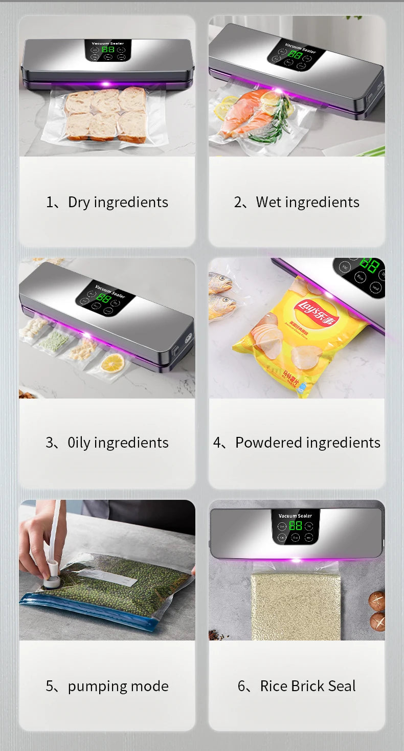 Electric Vacuum Sealer 65KPA Strong Vacuum Food Storage Seal Built-in Cutter 30CM Kitchen Food Sealing Vacuum Packaging Machine