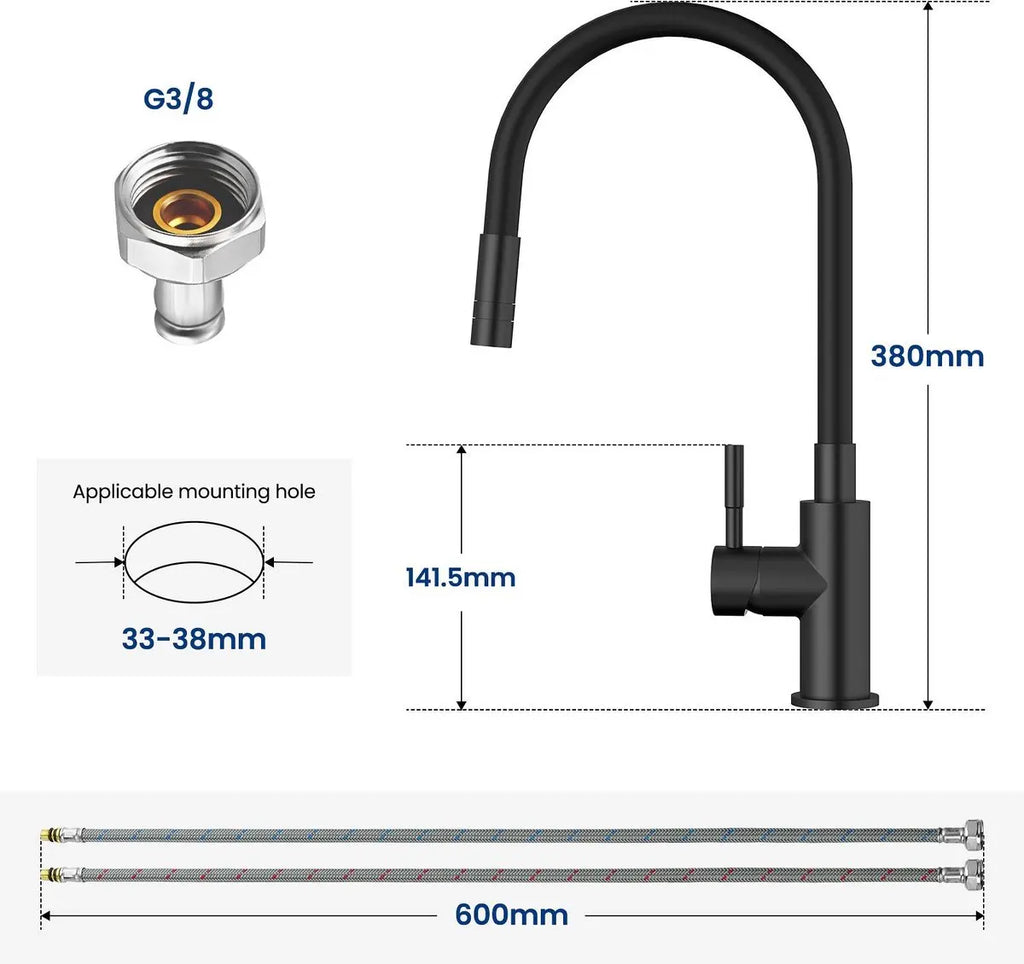 Flexible Kitchen mixed with 2 Types of Jets, Fl Fl, Hot and Cold Water, tilting at 360 °