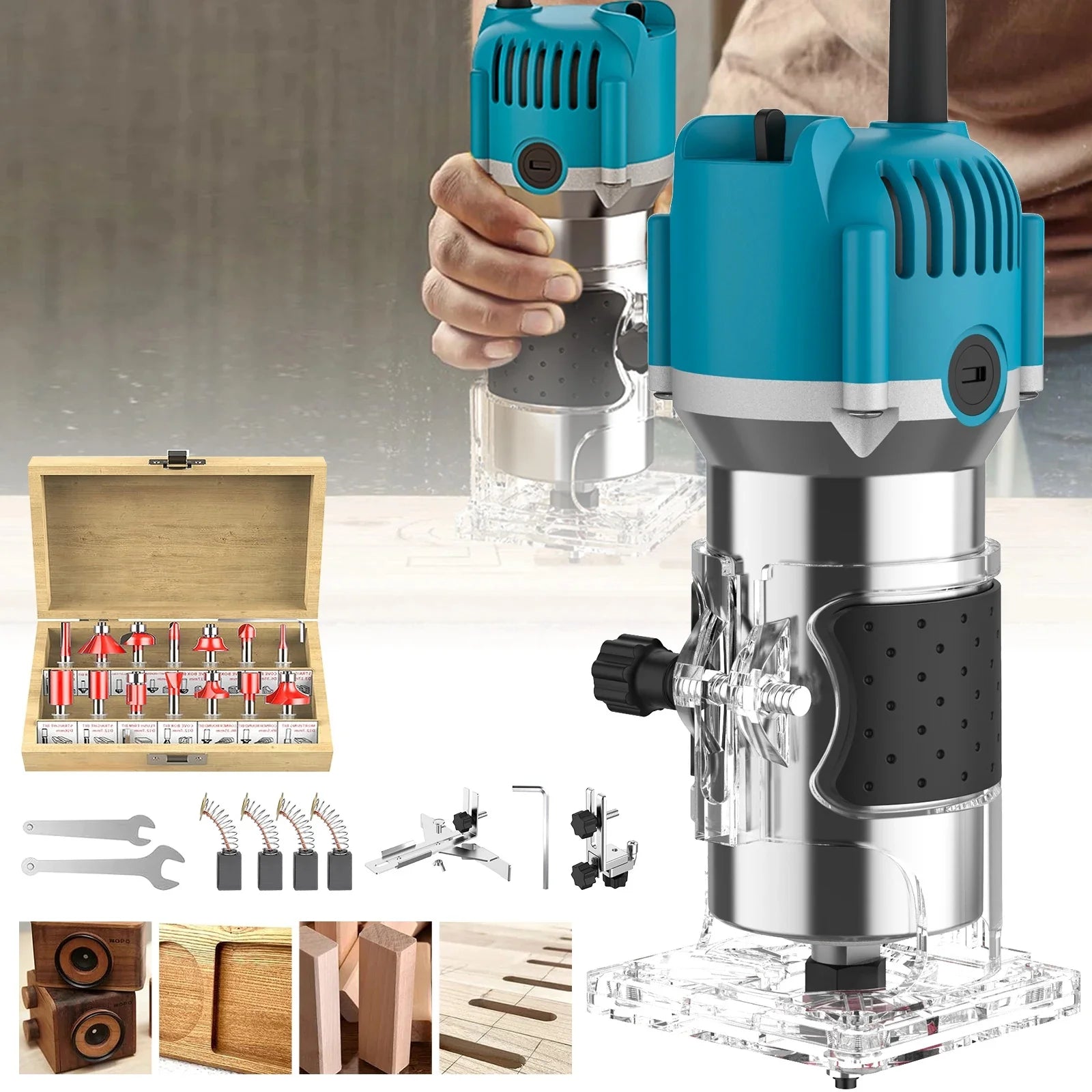 30000RPM High-Power Woodworking Router Electric Trimmer Carving Machine Wood Trimmer Suitable for Wood Carving and Cutting Tools