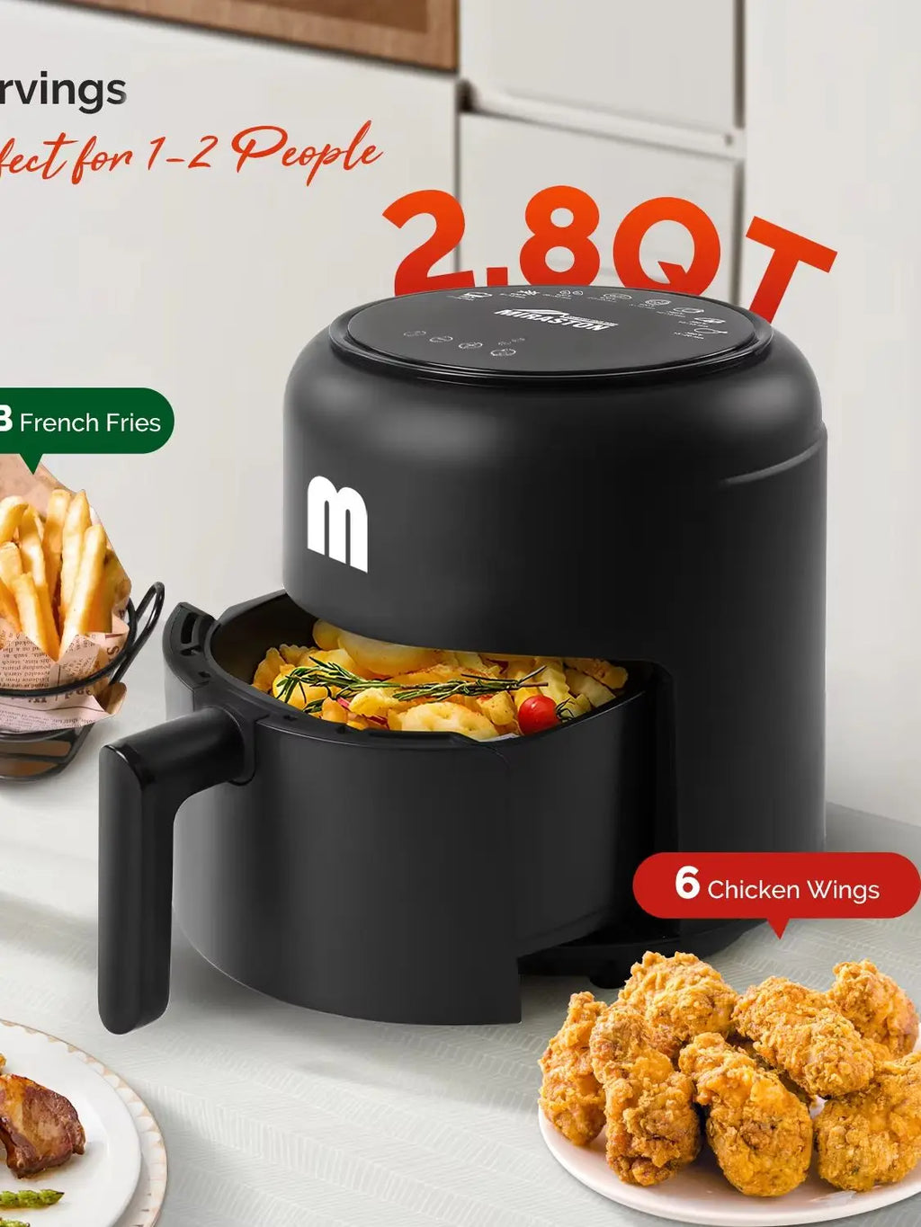 2.8QT Digital Air Fryer, Space-Saving Mini Personal Air Fryers, Nonstick Basket for Dishwasher-Safe, Fast Cooking with 20Pcs