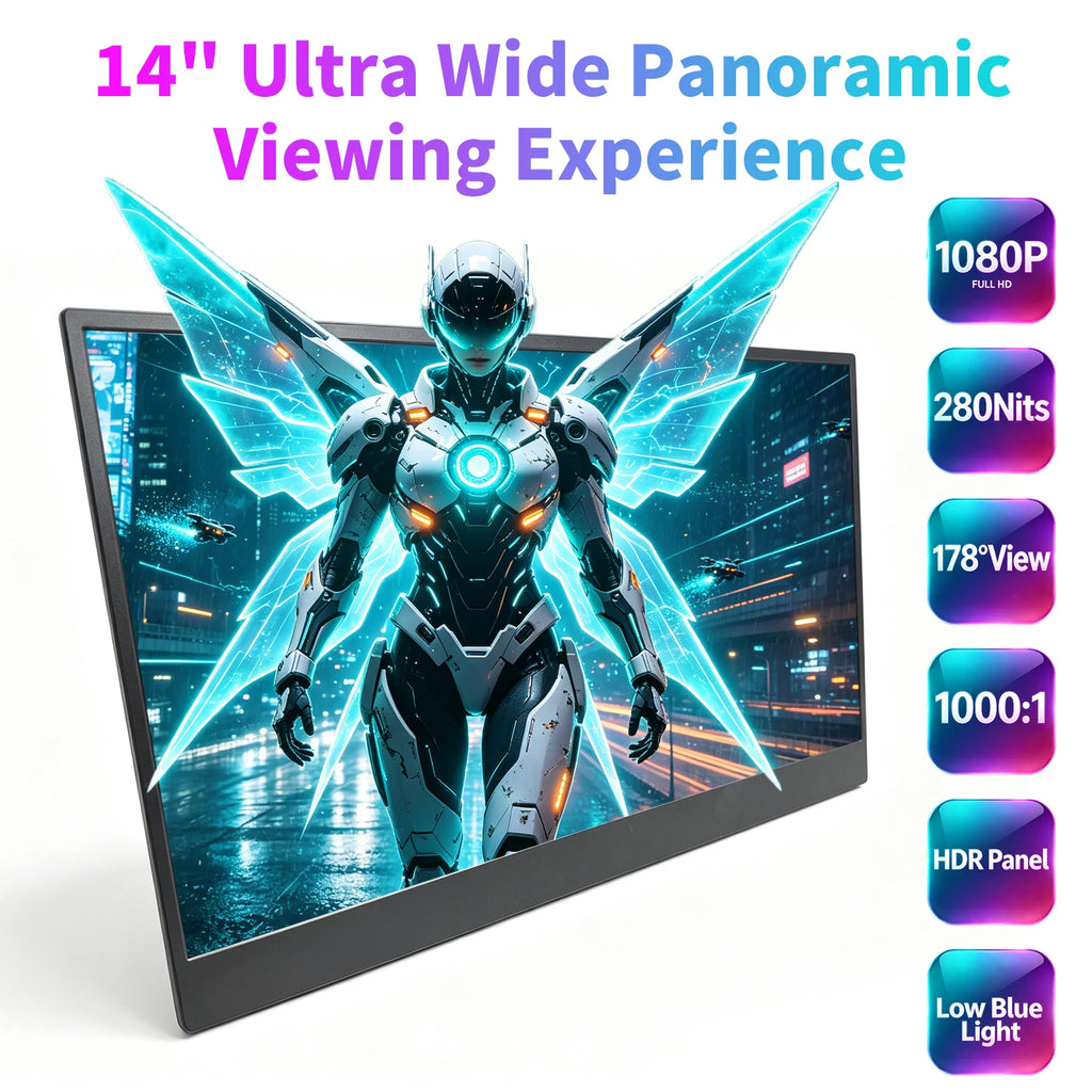 VEOUT 14-inch Portable Laptop Display, 1080P FHD Frameless IPS Ultra-Thin Travel Monitor with Adjustable Stand, Sleek Lightweight Design, Lag-Free Smooth Motion, Great for Daily Remote Office Work