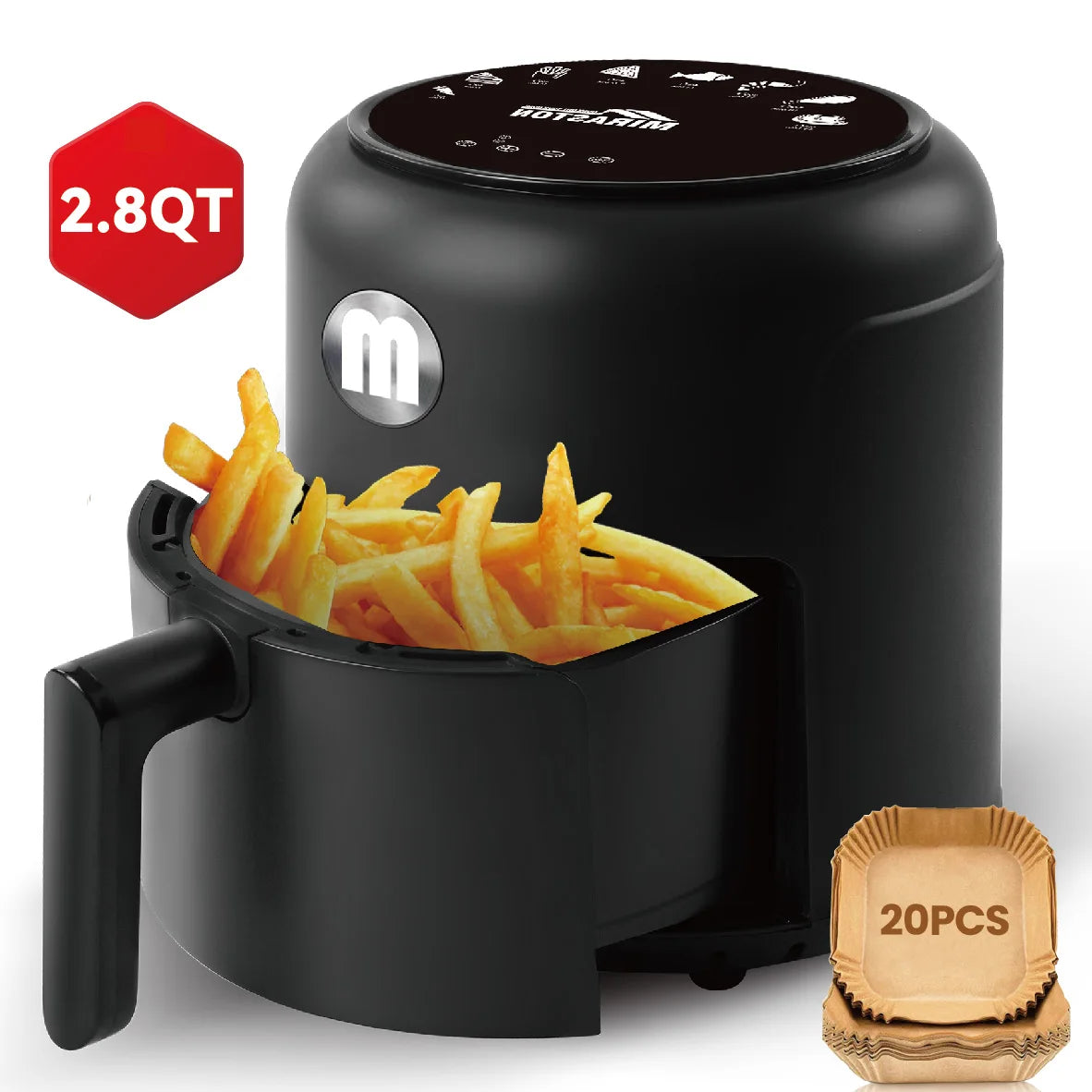 2.8QT Digital Air Fryer, Space-Saving Mini Personal Air Fryers, Nonstick Basket for Dishwasher-Safe, Fast Cooking with 20Pcs