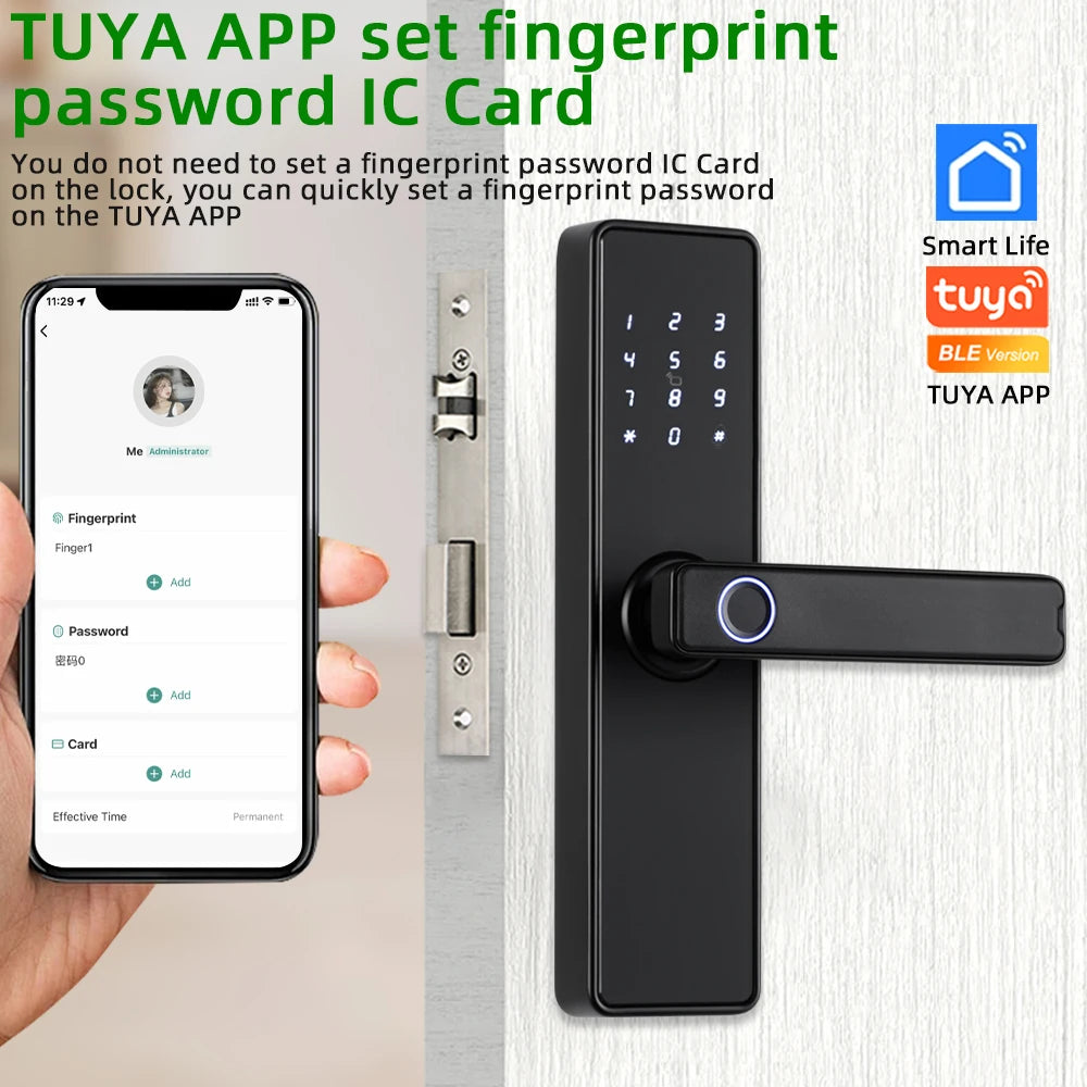 RAYKUBE K20 9-language Biometric Fingerprint Door Lock Electronic Door Lock with  Tuya APP/IC Card/Password/ Key Unlock