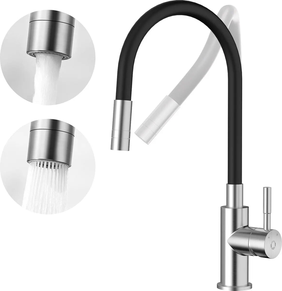 Black Kitchen Faucet with 2 Spray Types, Pull-Down Mixer, Hot and Cold Water, 360° Swivel