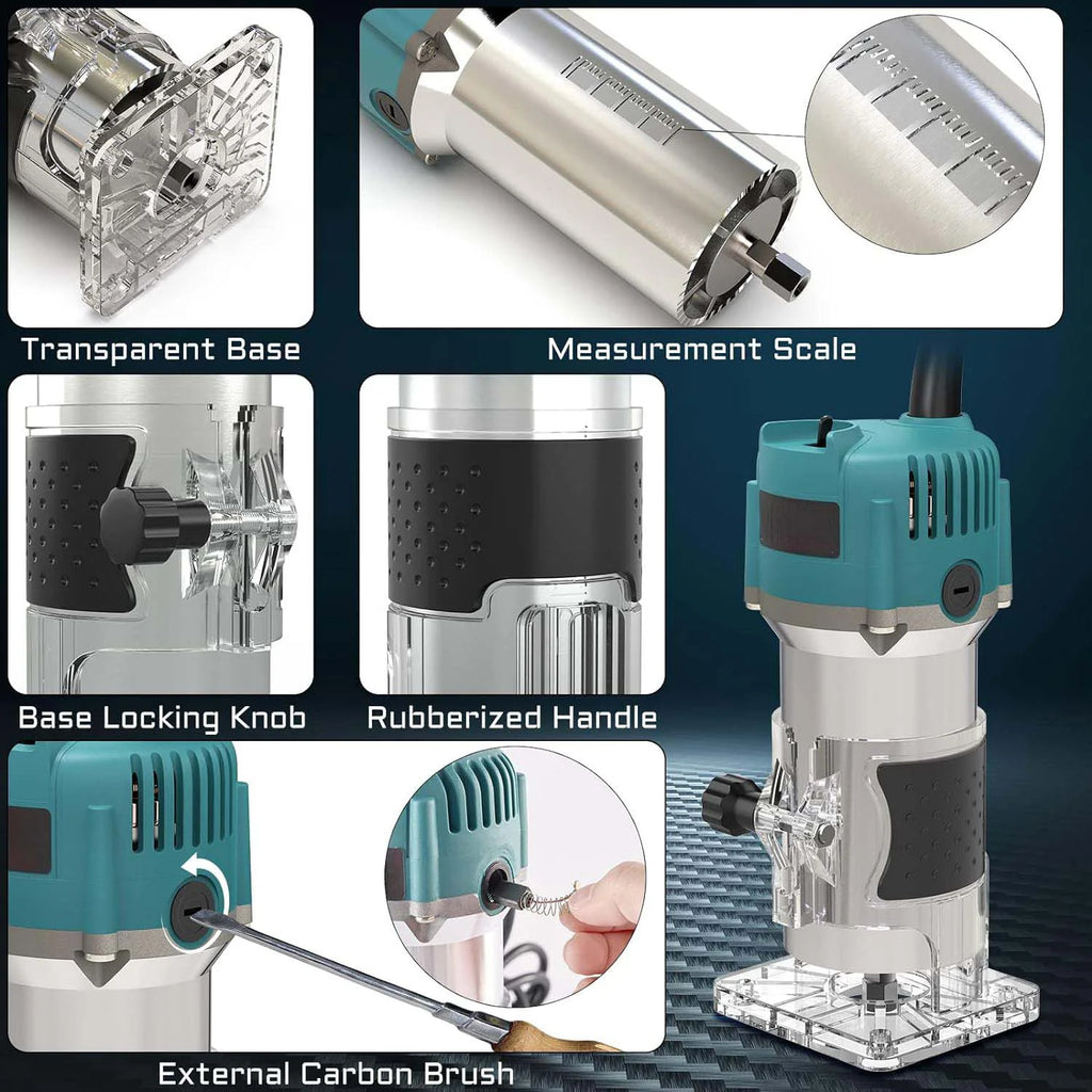 800W 30000RPM Woodmilling Machine Woodworking Electric Trimmer 1/4 inch Wood Carving Milling Cutting Tool Carpenter Set