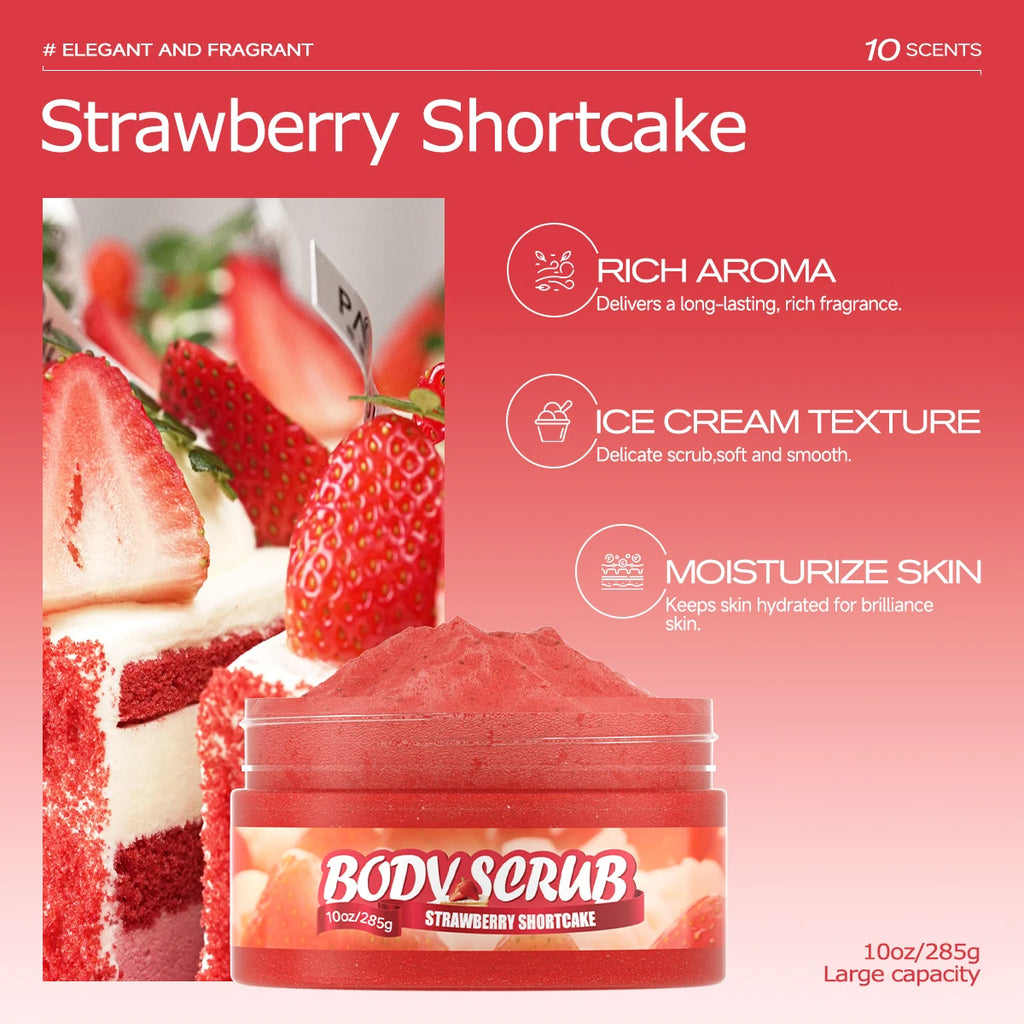 Strawberry Body Scrub 285g | Natural Exfoliating Face Moisturizer Scrubs Treatments Tidesmit