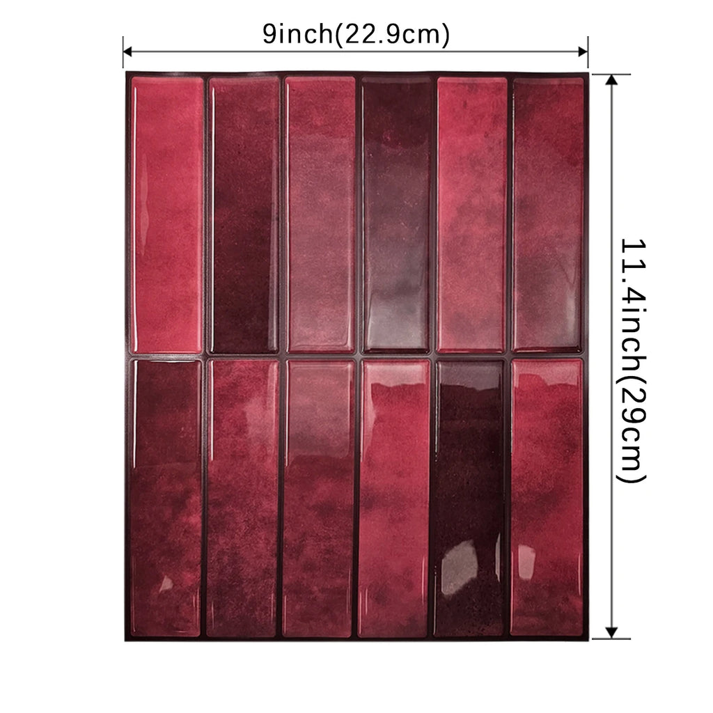 1/5/10/30 PC Burgundy 3D Peel and Stick Backsplash 11.4" x 9" Self Adhesive Tile for Kitchen Bathroom Wall Tiles DIY Wall Decor