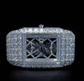 Full Iced Out Buss Down VVS Moissanite Diamond Men Watch, Stainless Steel Dial Bagget Diamond White Gold 42mm Men Watch