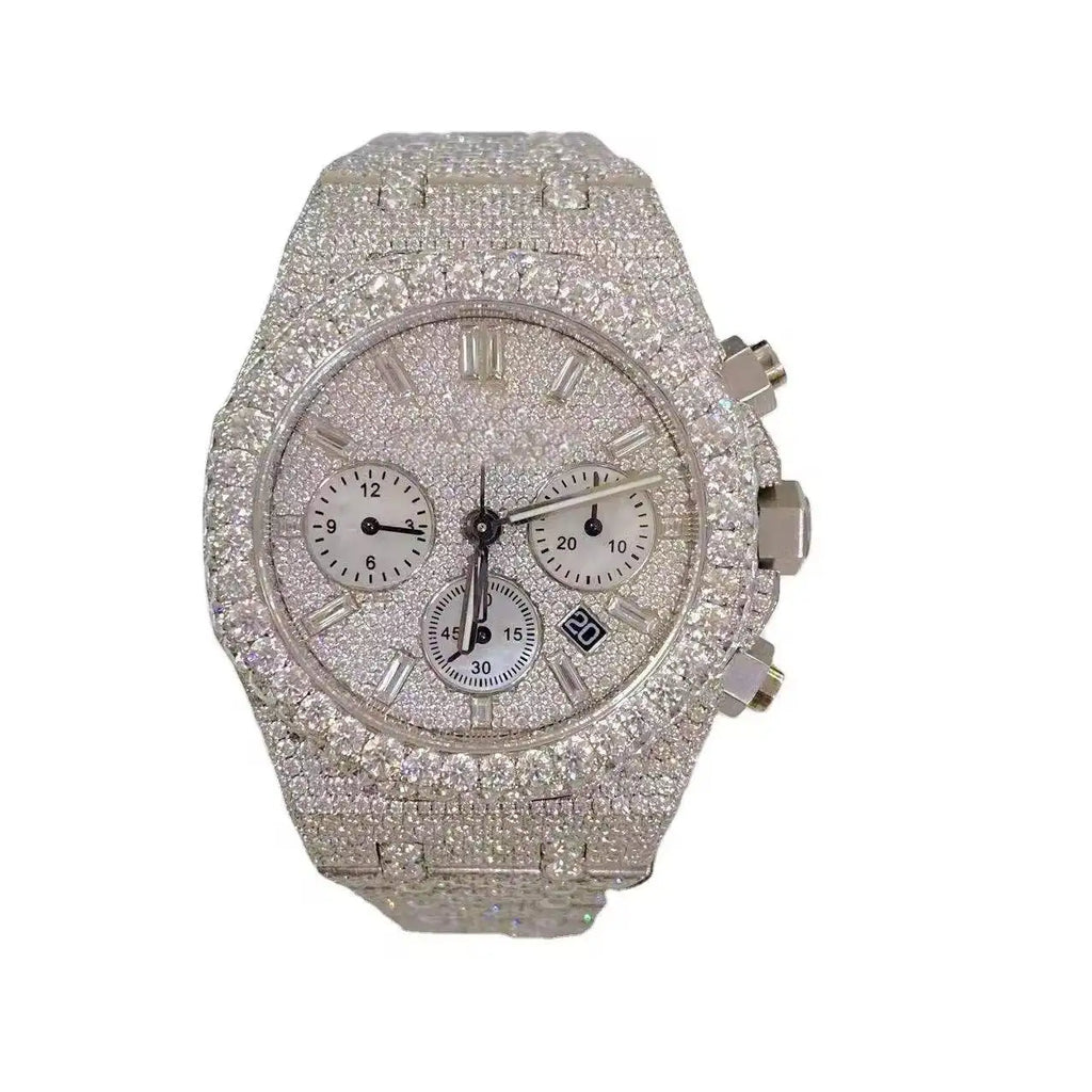 Exquisite Luxury Mechanical Automatic Stainless Steel Watch Premium Moissanite Diamonds Iced Finish Simple Elegant Design Timepi