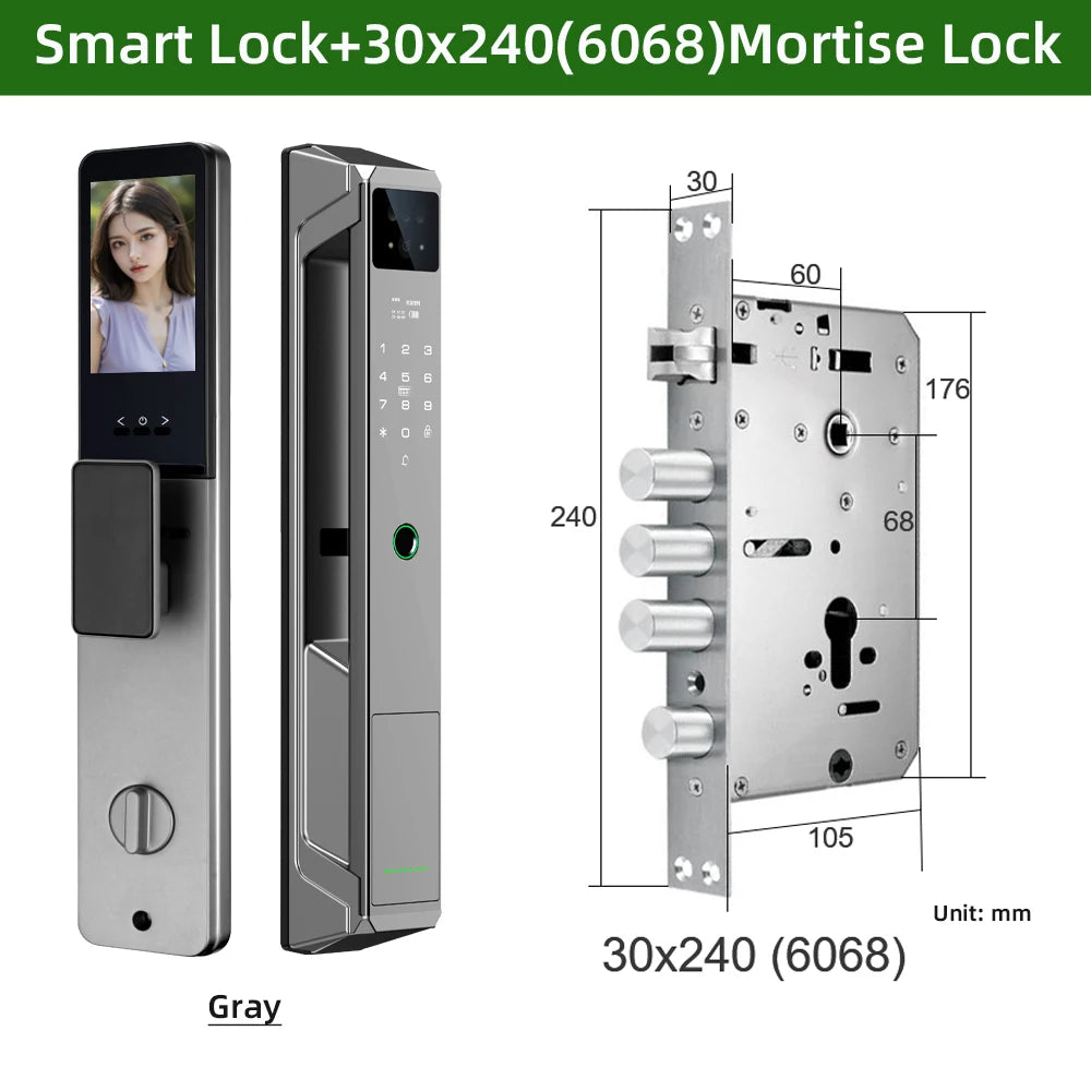 RAYKUBE P8 Tuya WiFi Camera Palm Vein Smart Lock Face Recognition Digital Fingerprint Lock With Video Call 21-language Voice