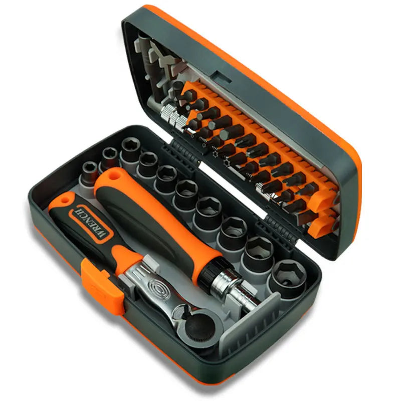 38 PCs motorbike & Bike Care Tool Kit, Hand tools, ratchet key, screwdriver, sockets, portable for bikes Repair