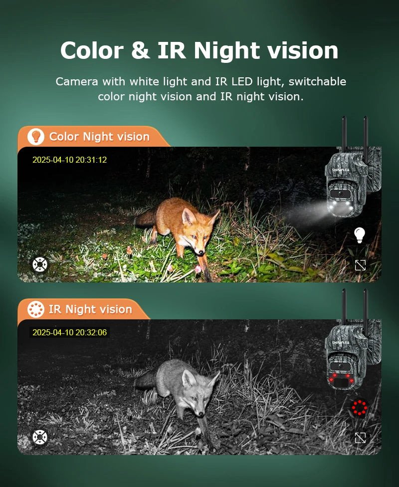 SHIWOJIA Mini PTZ Camouflage Solar Camera 4G WiFi IP65 Wide Angle AI Animal Detection Trail CCTV Security for Hunting Outdoor