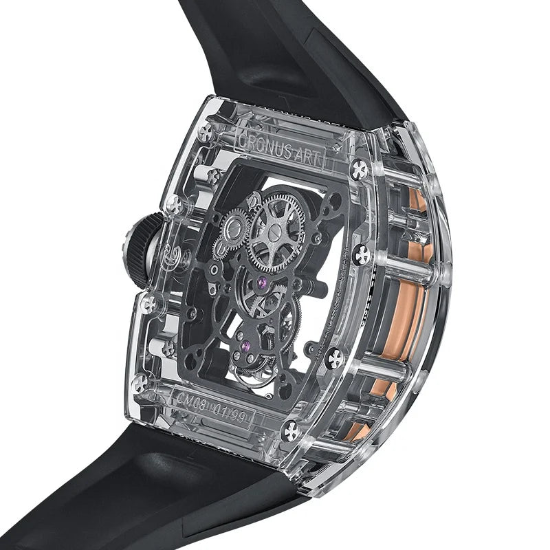 CRONUSART Luxury Fashion Tourbillon Watch Transparent Luxury Encased Sapphire 20mm Limited Edition Pointer Power Reserve