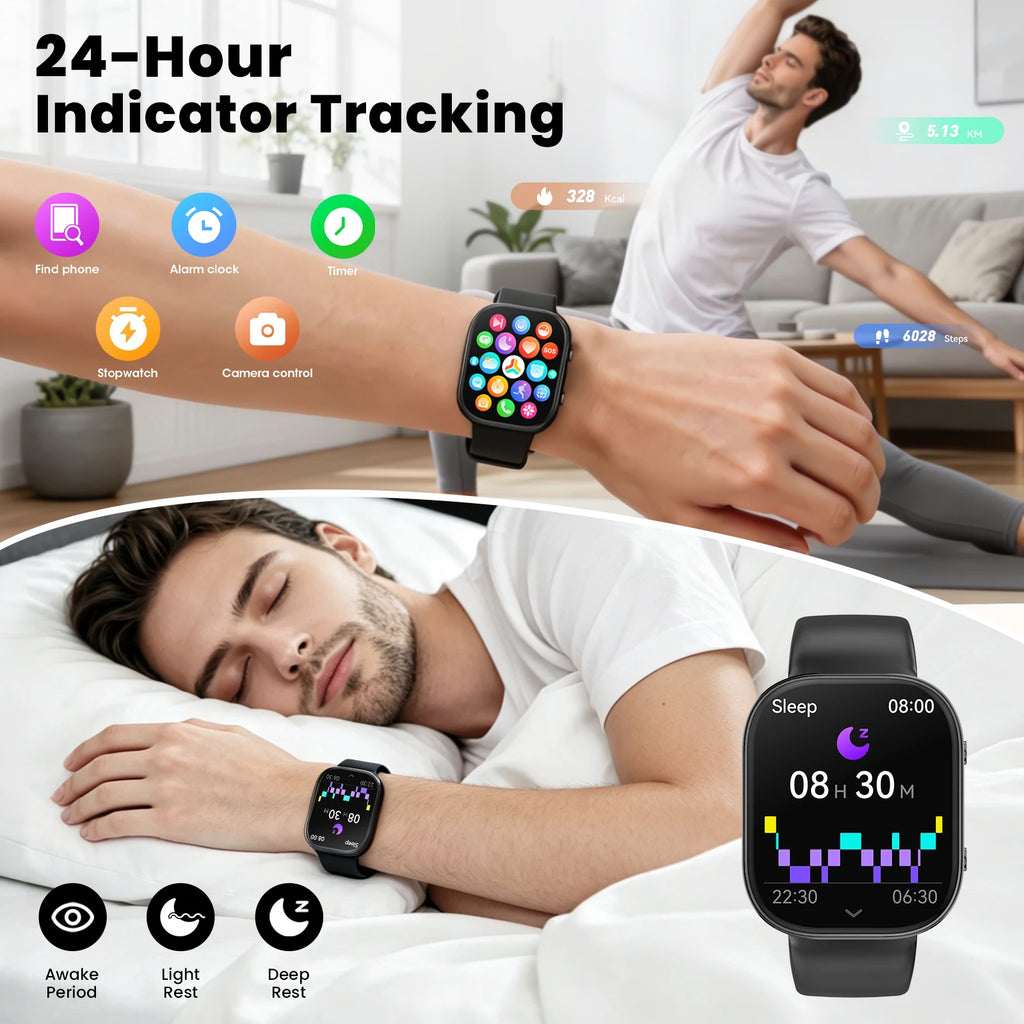 Men Smart Watch 1.88 Inch HD TFT Large Screen Bluetooth Dial Answer Call IP68 Waterproof Fitness Tracker 24H Sleep Health Monitor DIY Custom Watch Faces Multi Sports Modes Ultra Long Standby Smartwatch For Android IOS
