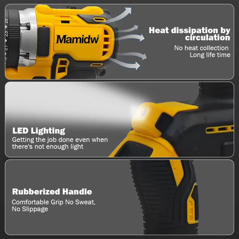 Mamidw brushless electric drill, durable build, compact design, sturdy construction, drilling machine, powerful cordless screwdriver, electric drill For DEWALT 20V Battery