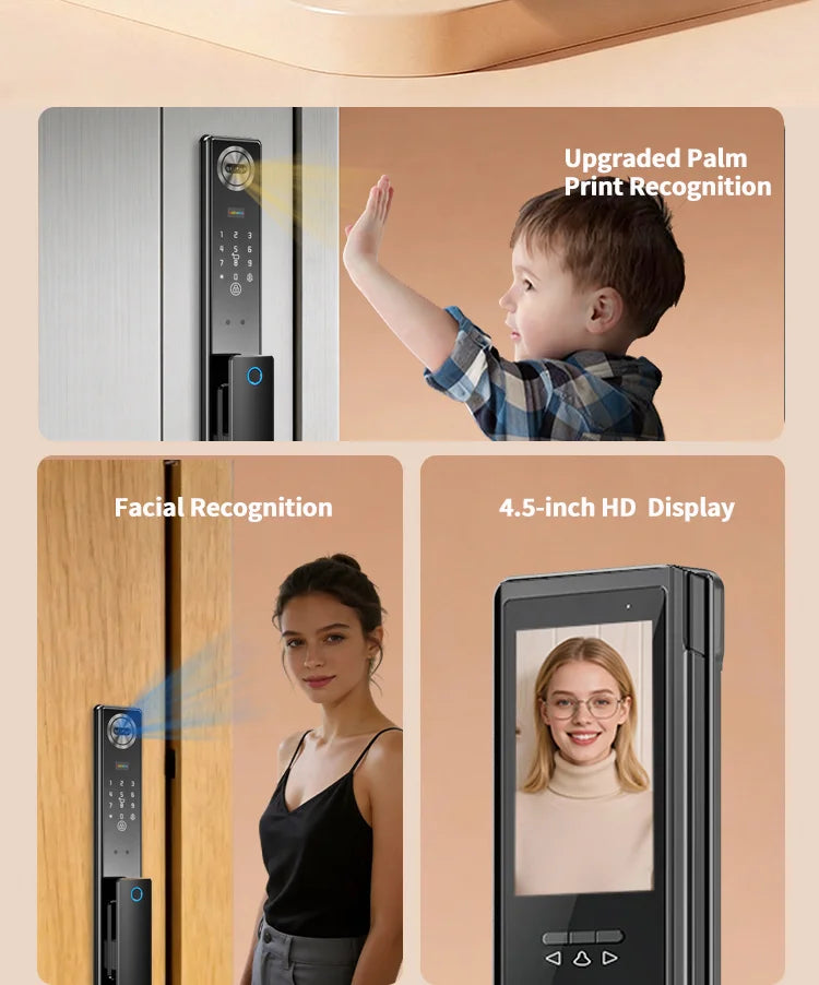 Tuya App Face Recognition Smart Door Lock with WiFi, Camera, and Voice Intercom
