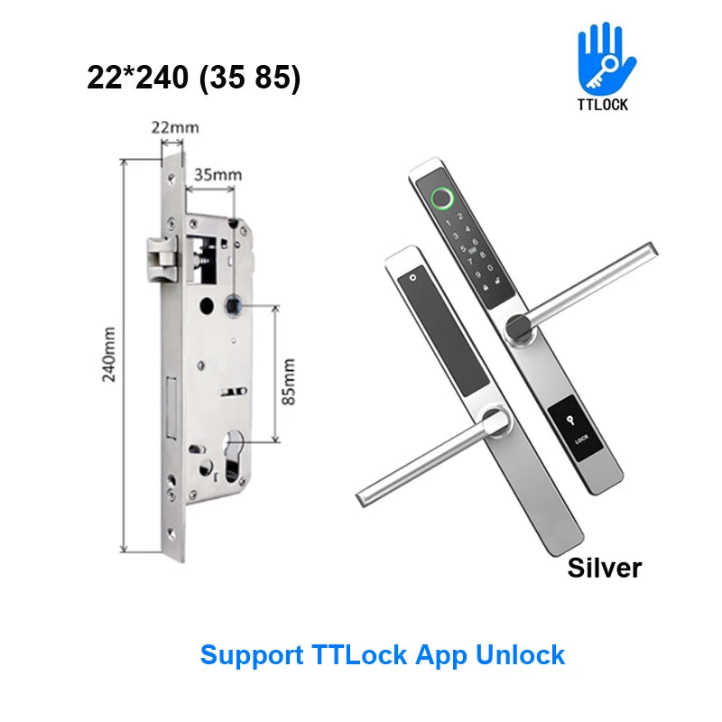 3CM Width Waterproof Aluminum Door Lock Bluetooth Fingerprint Digital Code TTLock Smart Sliding Door Lock 2885 3585 4585 Mortise