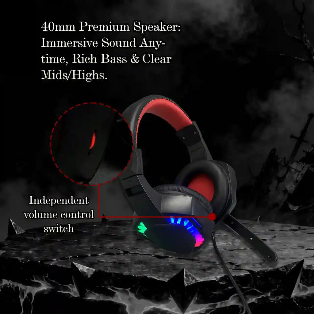Wired Gaming Headset: RGB Over-Ear Audio with Low Latency for PC Gaming Tidesmit