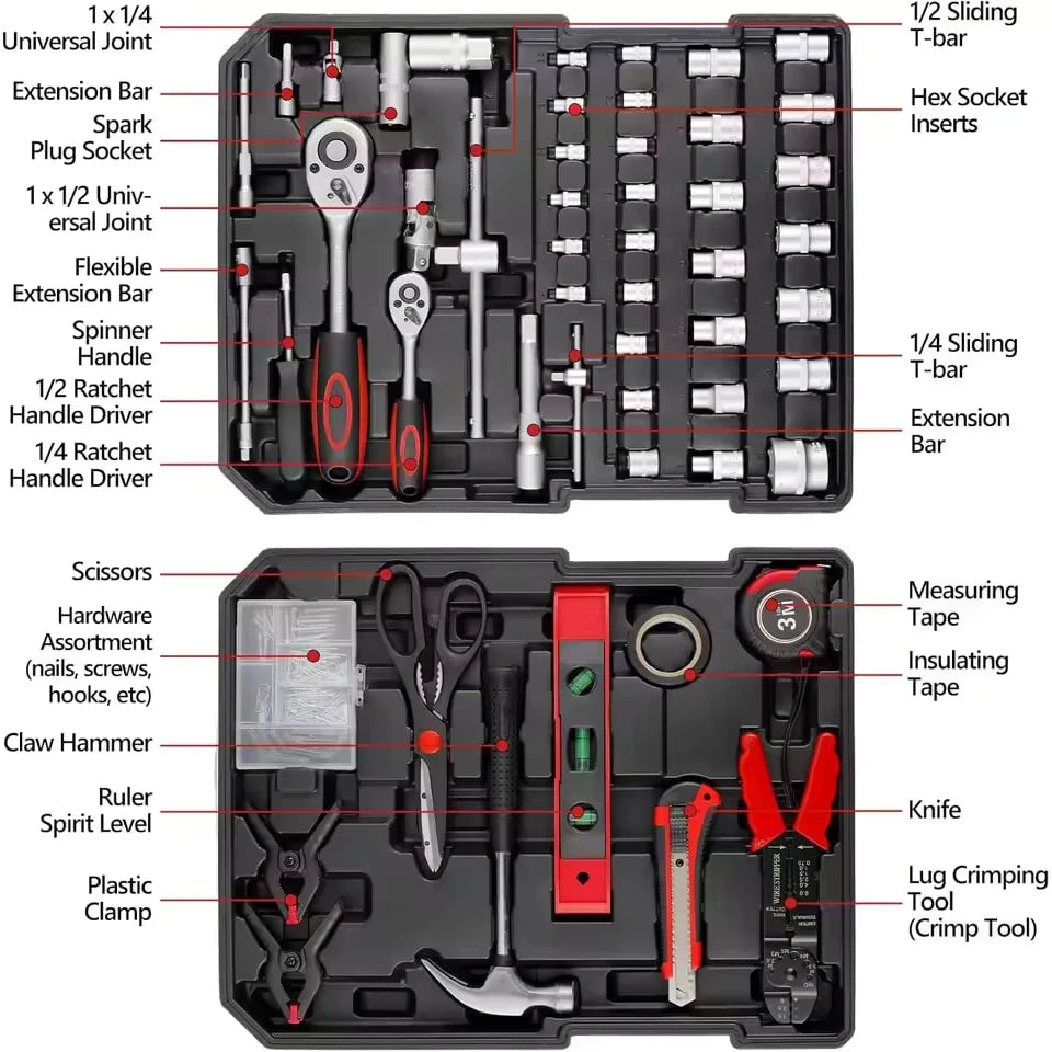 799PCS Mechanics Tool Set with Rolling Toolbox, Complete Socket Wrench & Hand Tool Kit for Home Repair, DIY, Garage & Automotive Maintenance
