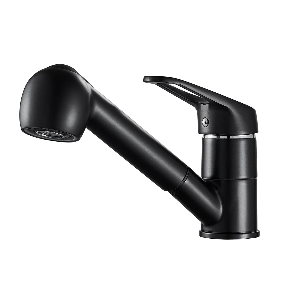Kitchen Faucet Matte Black, Pull Out Kitchen Tap with 2 Modes Spray, Solid Brass, Deck Mounted 360° Swivel, Sink Mixer, Hot and Cold Water, KTW Certified 50cm Hose, Modern Design, G3/8 Standard