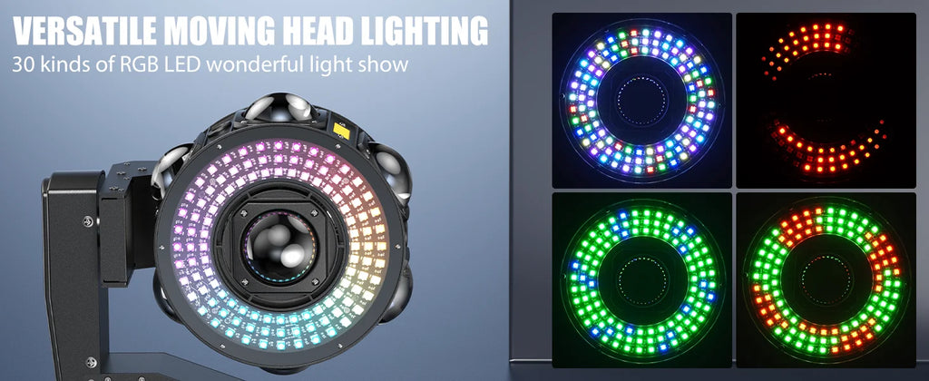 Fieryzeal 160W RGBW Beam Moving Head Light 3-Axis LED Stage Light 360 Rotation DMX Strobe Effect for DJ Disco Wedding Party