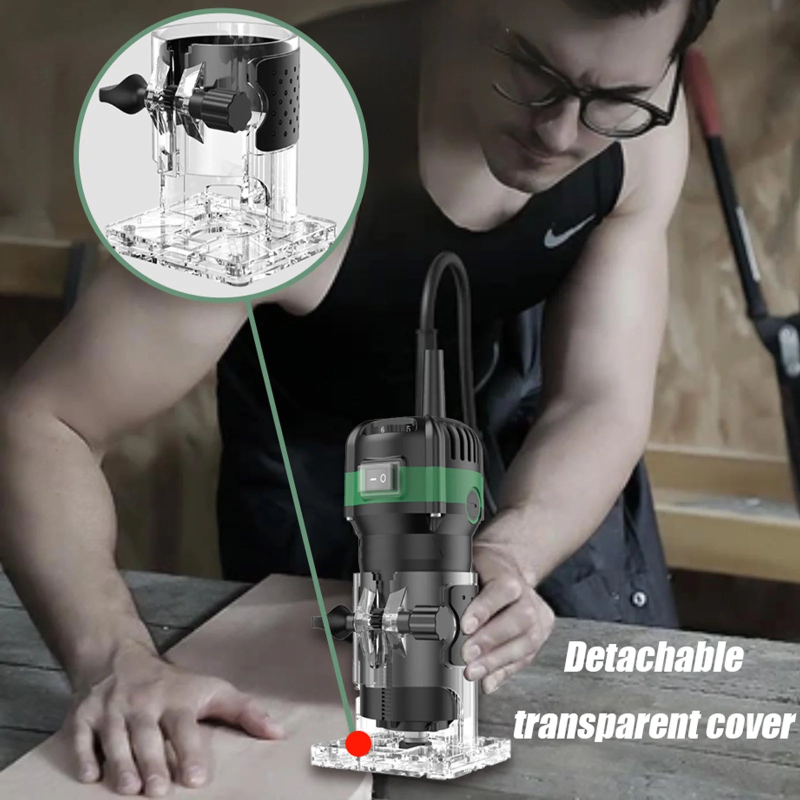 800W 6 Speed Electric Trimming Machine 33000rpm Woodworking Milling Engraving Hand Wood Edge Router Trimmer Home DIY Power Tools