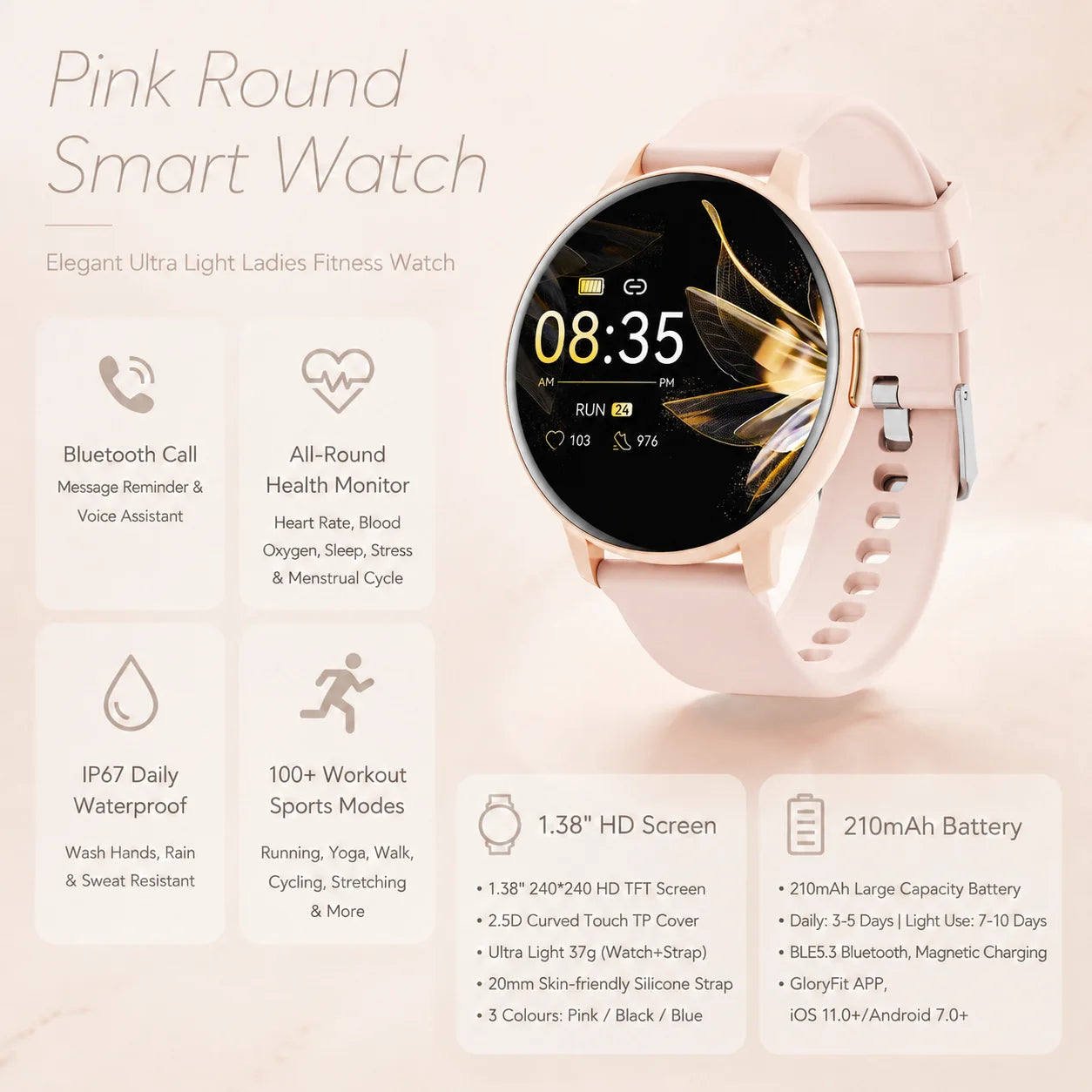 2026 Women Smart Watch Bluetooth Call | 1.38" Full Touch Screen Fitness Tracker, 100+ Sports Modes Heart Rate Sleep Monitor Waterproof Ladies Smartwatch Compatible with iPhone Android iOS