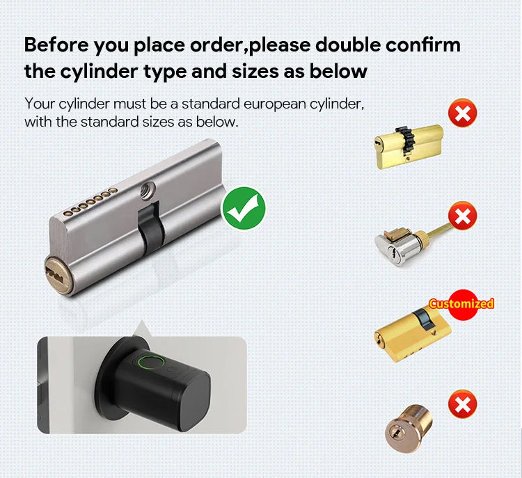 Euro TTLock APP Fingerprint or Code Password Digital RFID Card Cylinder Smart Door Lock Electronic with Alexa Google Home