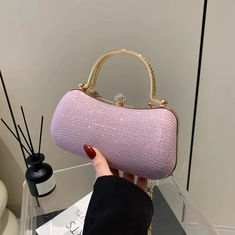 Luxury Diamond Handbag Solid Pattern Crystal Handle Rhinestone Evening Clutch Bag for Wedding Dinner Parties Made PU Material 4