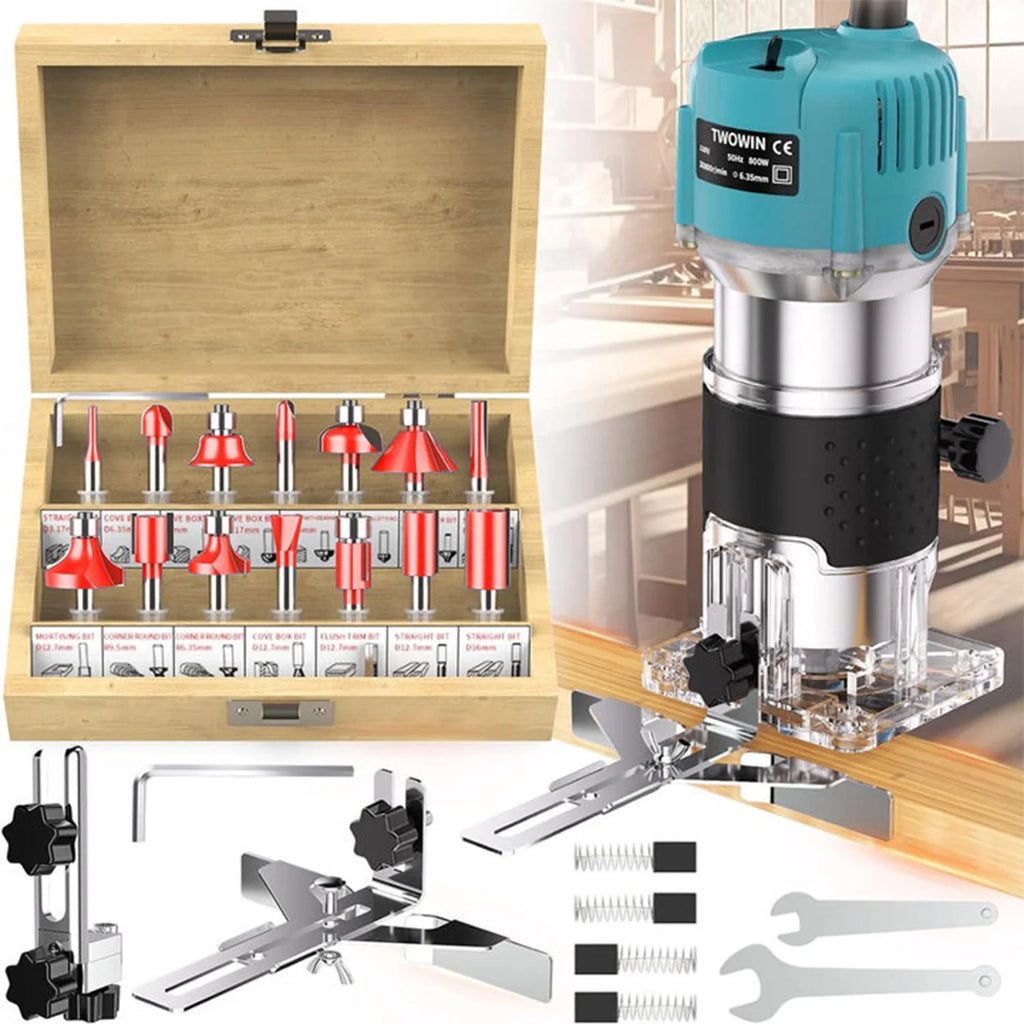800W Composite Panel Trimmer 30000 RPM Woodworking Electric Trimmer 1/4” Chuck Diameter Wood Carving Milling Cutting Power Tool