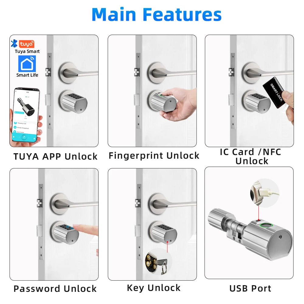 RAYKUBE L12 Tuya BLE Fingerprint Cylinder Electric Digital Door Lock With Waterproof Silicone Cover Password/Key/Tuya APP Unlock