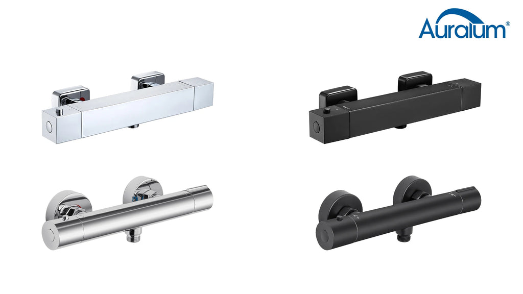 Square Thermostatic Shower Mixer Valve, Chrome Finish, Wall Mounted, 38°C Safety Lock, G1/2 Connection, Automatic Control