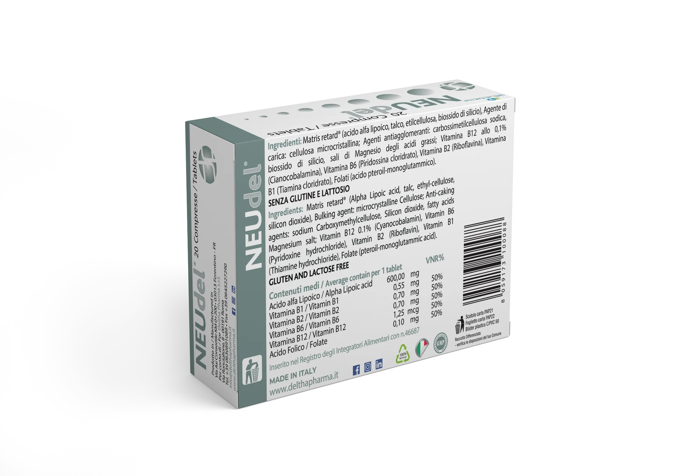 Deltha Pharma NEUdel®20 Tablets dietary supplement Alpha Lipoic Acid and B Vitamins